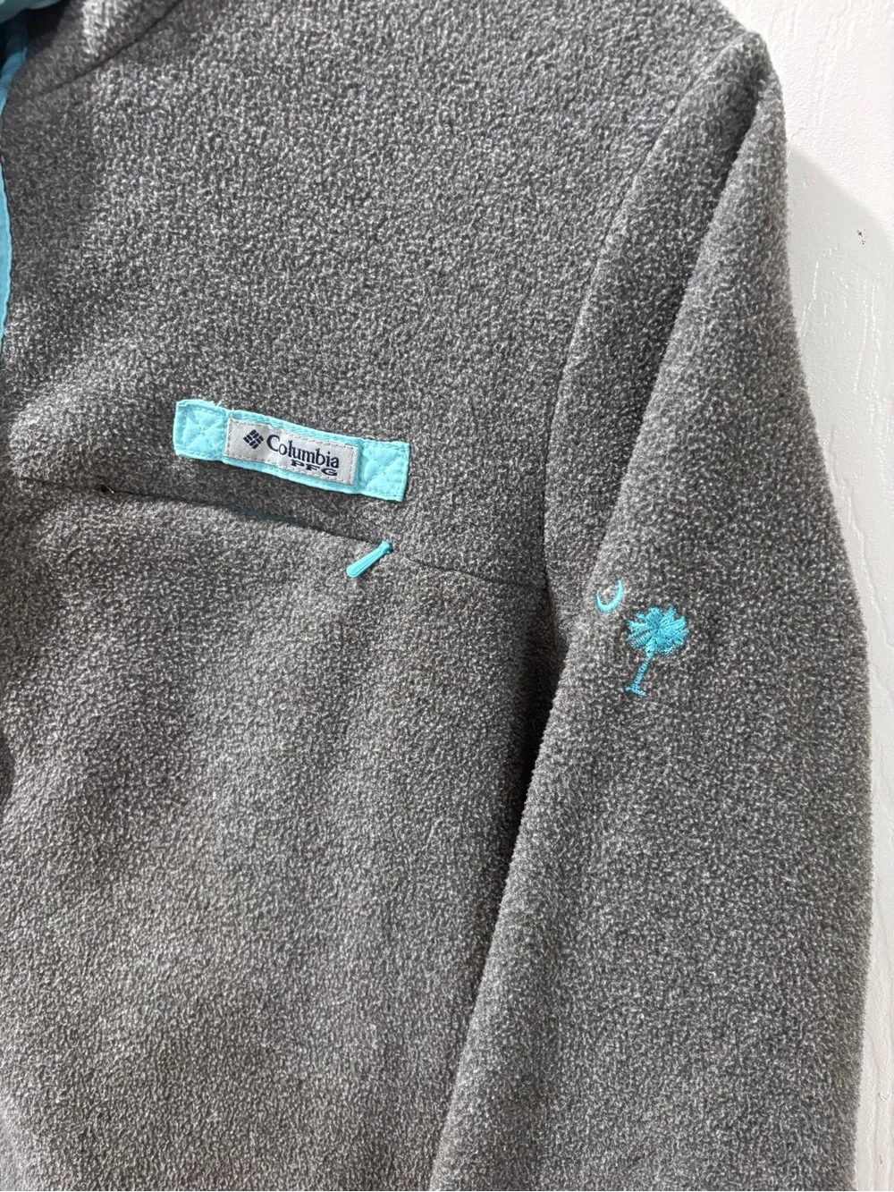 Columbia PFG Snap-Up Fleece Pullover - Grey & Aqua Size Small